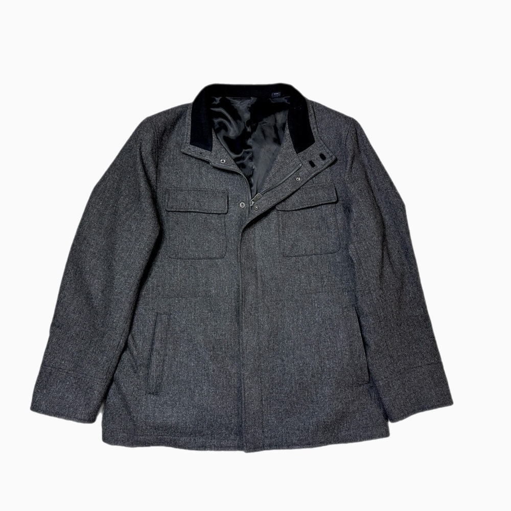 Hart Schaffer Marx 100% Wool Full Zip Field Grey Jacket Size L